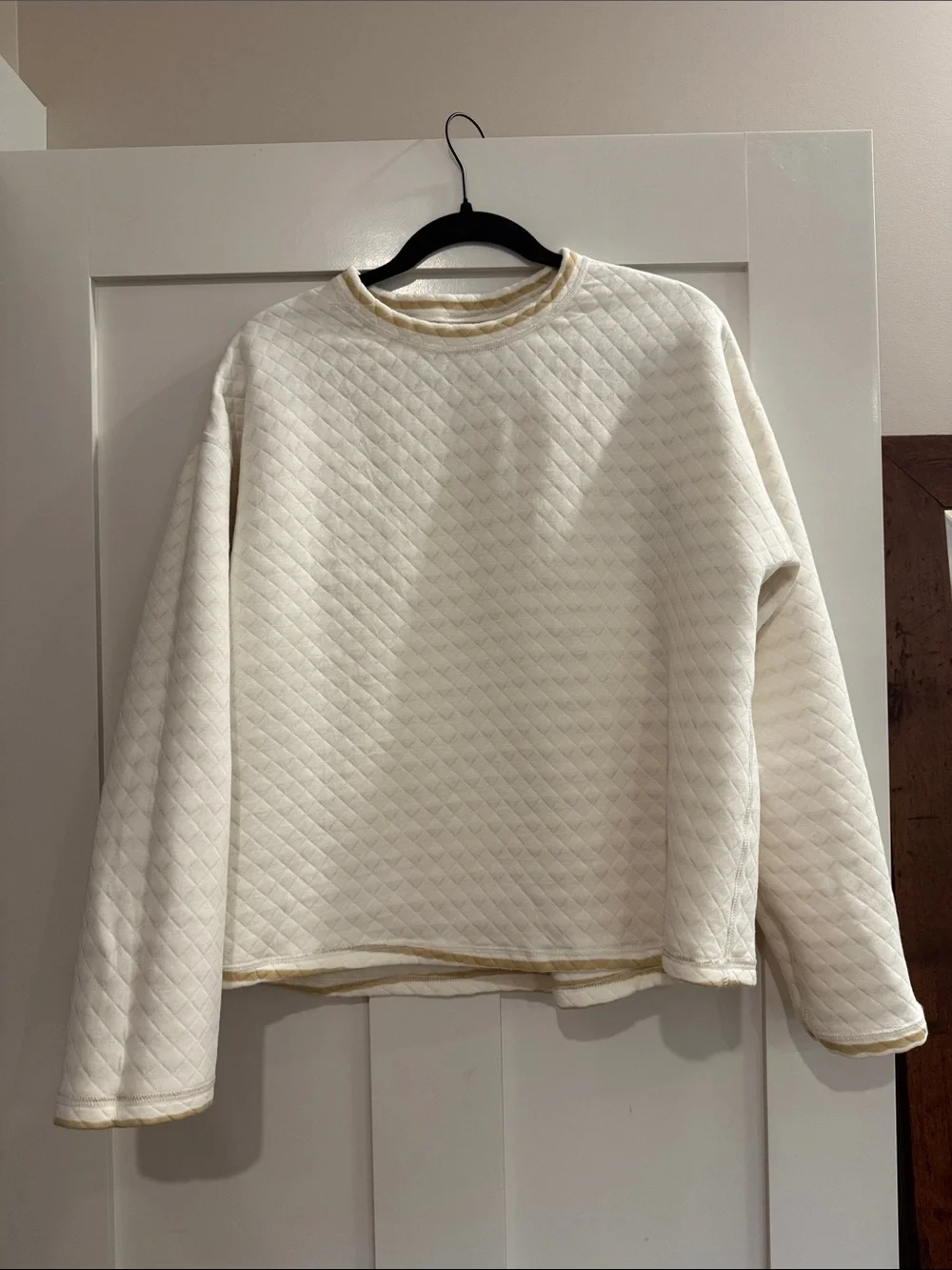J. Crew NWOT Striped Quilted Pullover in Cream and Khaki - Women’s Size L